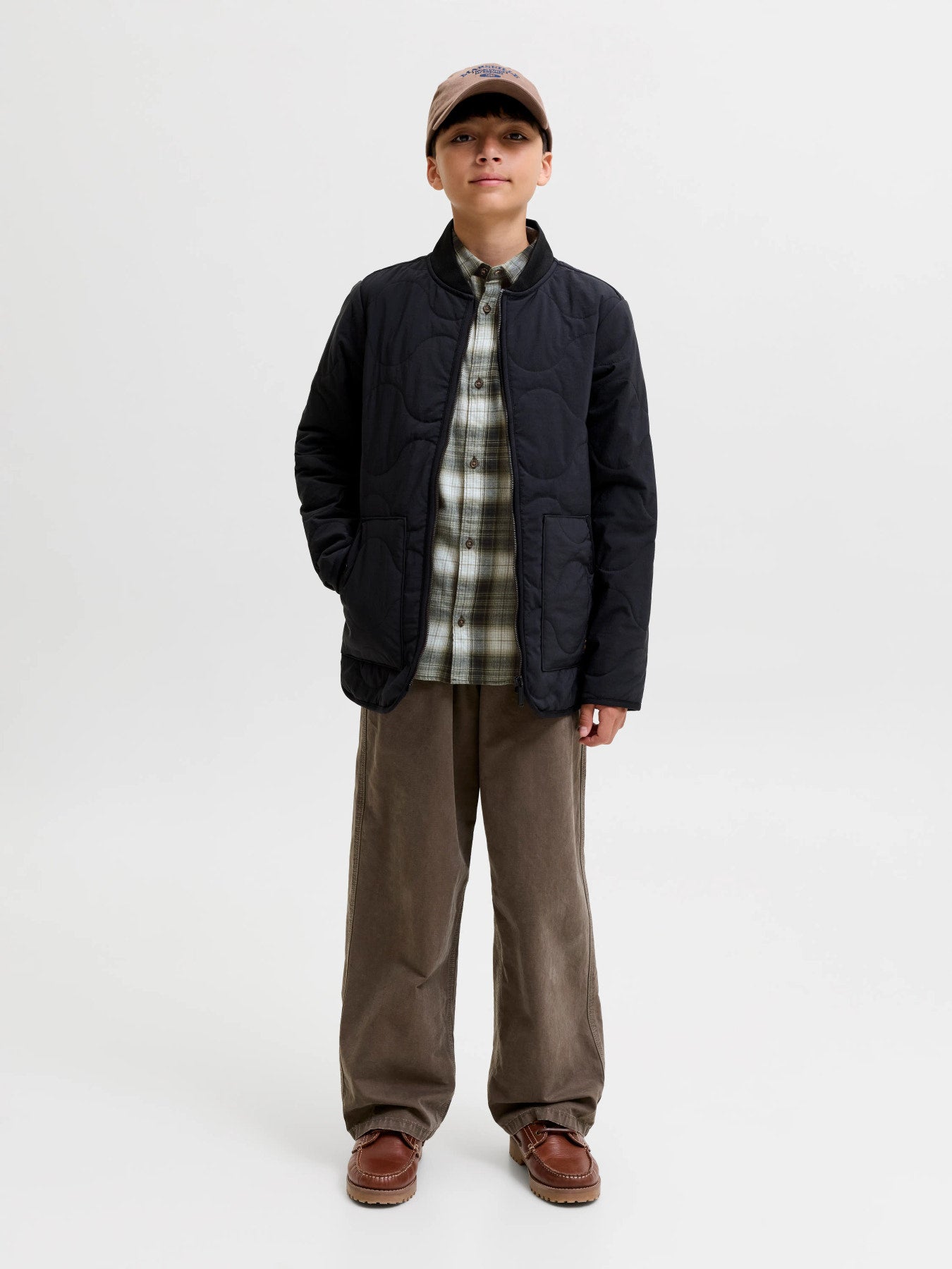 Jack & Jones Junior James grönrutig flanellskjorta för pojke i färgen Rosin.
