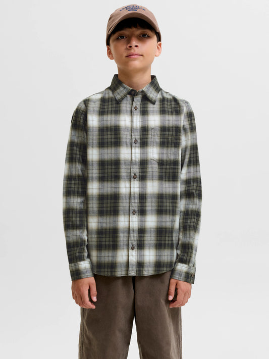 Jack & Jones Junior James grönrutig flanellskjorta för pojke i färgen Rosin.