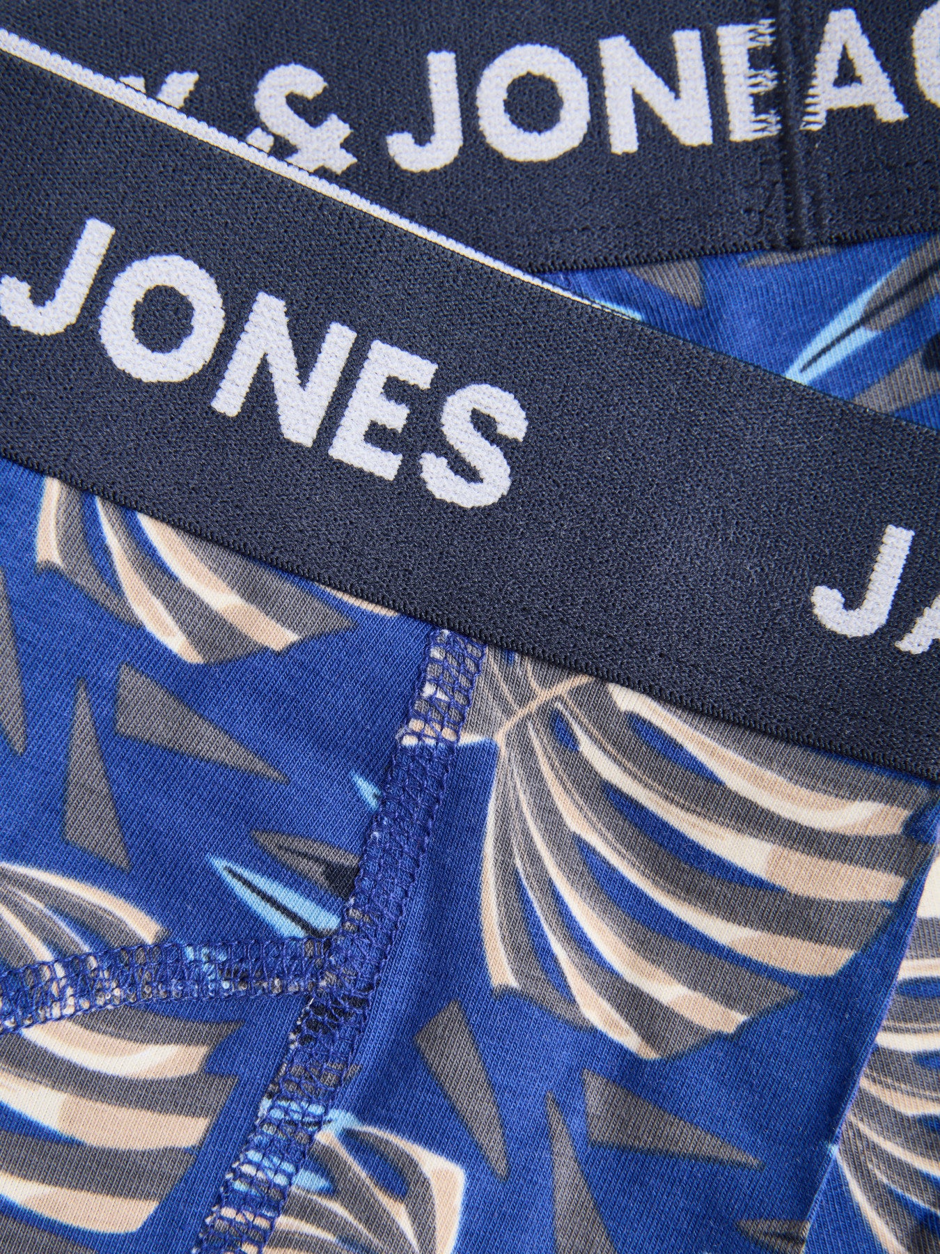 Jack & Jones Junior Hendo boxershorts 3-pack pojke junior Vetiver med tropiskt bladmönster och mörkblå kalsonger