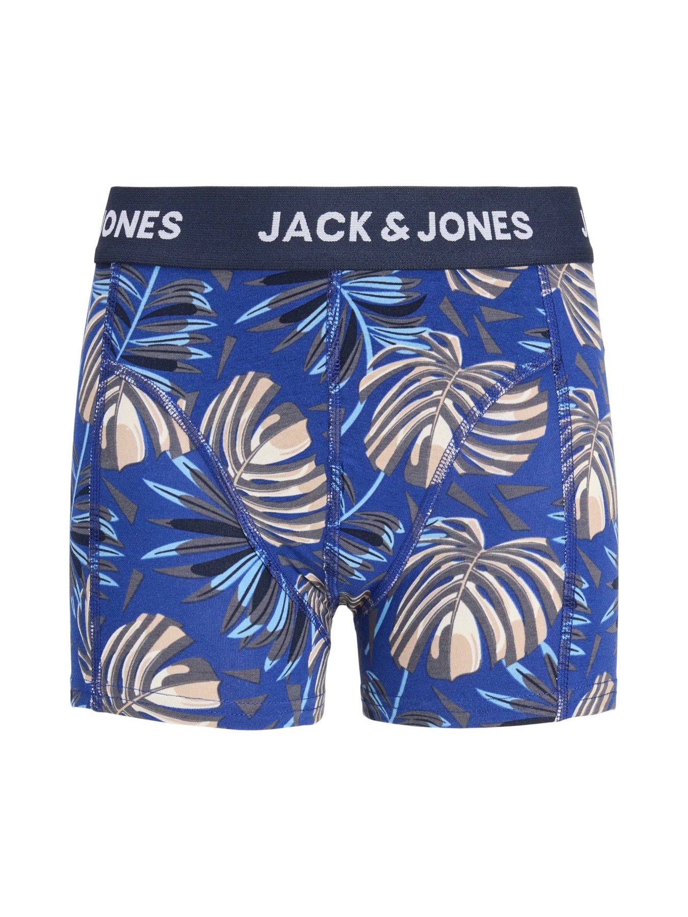 Jack & Jones Junior Hendo boxershorts 3-pack pojke junior Vetiver med tropiskt bladmönster och mörkblå kalsonger