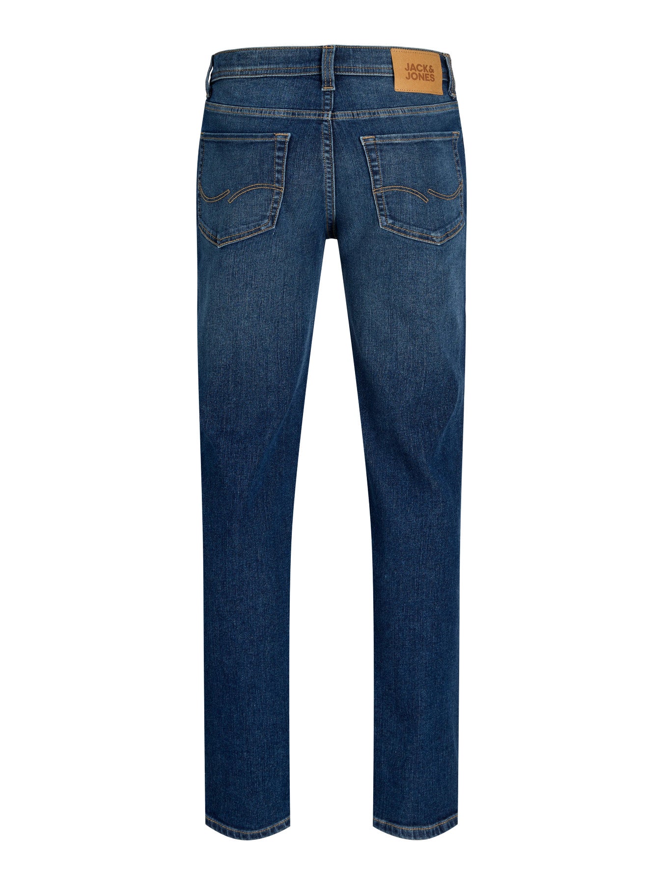 Jack & Jones Junior blå original jeans för pojke med raka ben, fem fickor och mjuk stretchig denimkvalitet