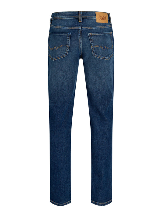 Jack & Jones Junior blå original jeans för pojke med raka ben, fem fickor och mjuk stretchig denimkvalitet
