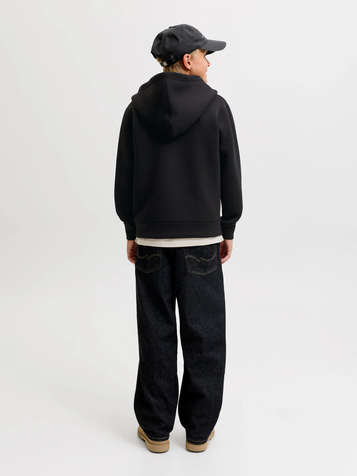 Jack & Jones Junior svart hoodie med dragkedja för ungdom kille.