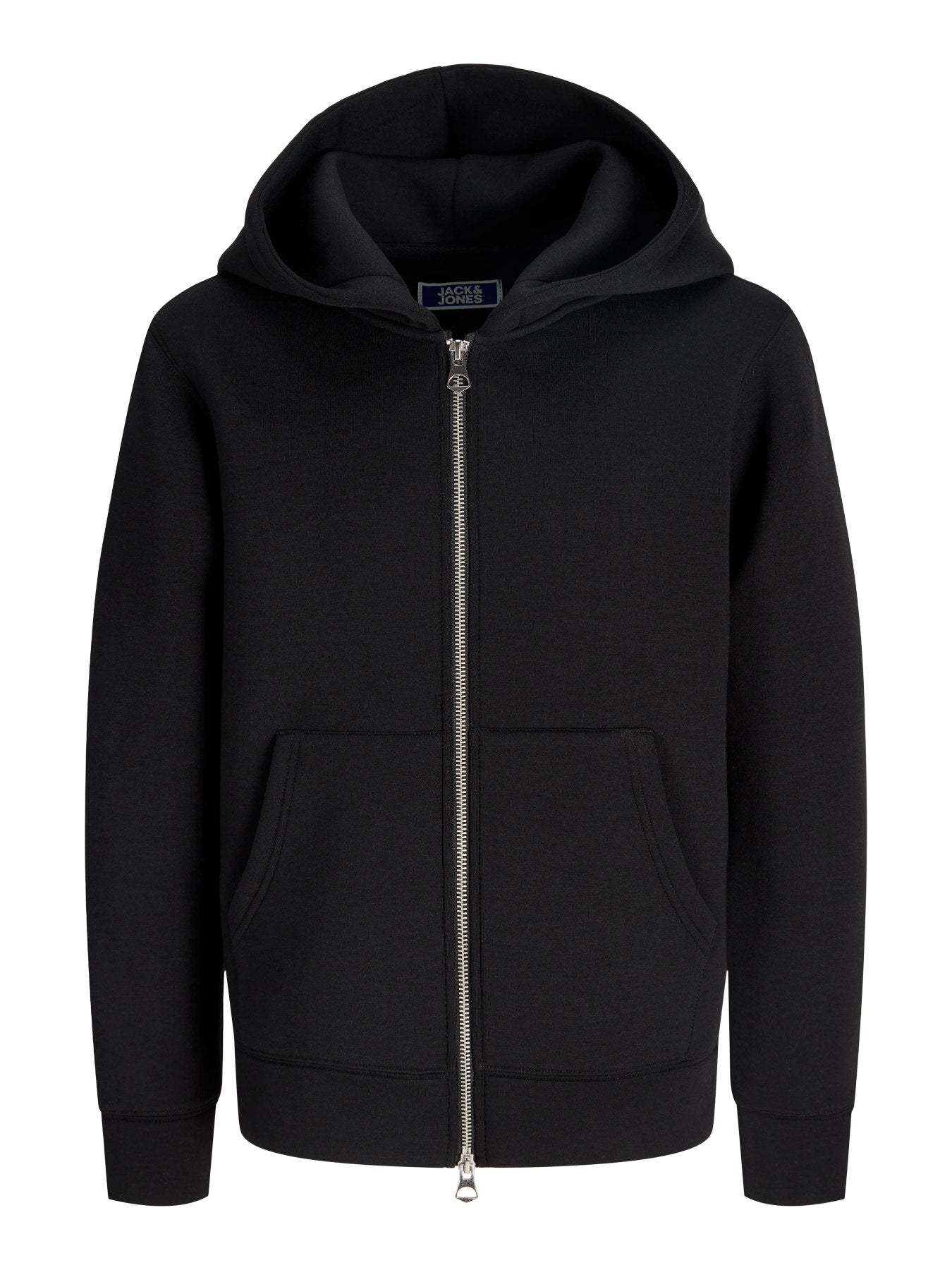 Jack & Jones Junior svart hoodie med dragkedja för ungdom kille.