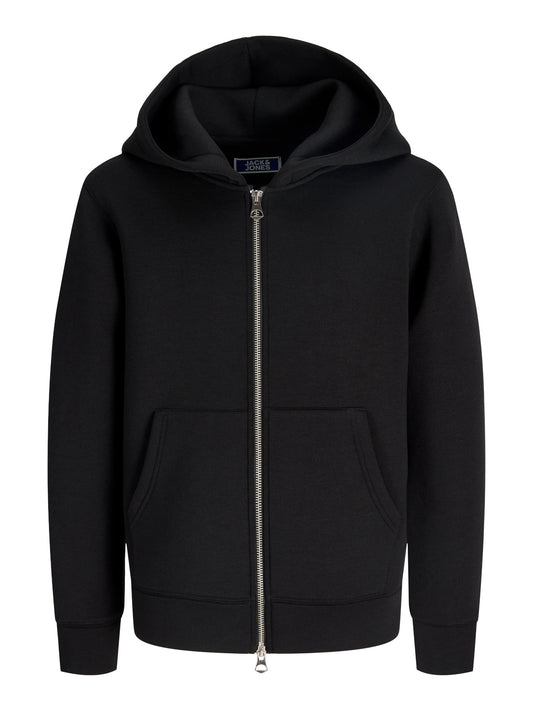 Jack & Jones Junior svart hoodie med dragkedja för ungdom kille.