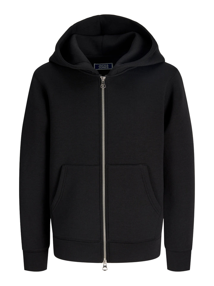 Jack & Jones Junior svart hoodie med dragkedja för ungdom kille.