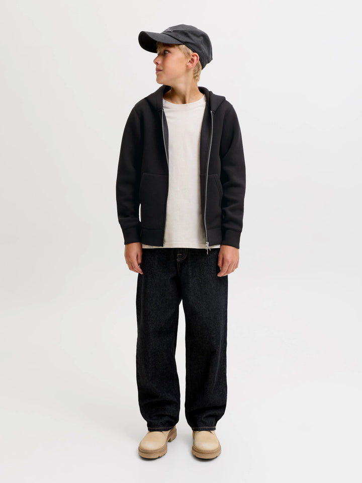 Jack & Jones Junior svart hoodie med dragkedja för ungdom kille.