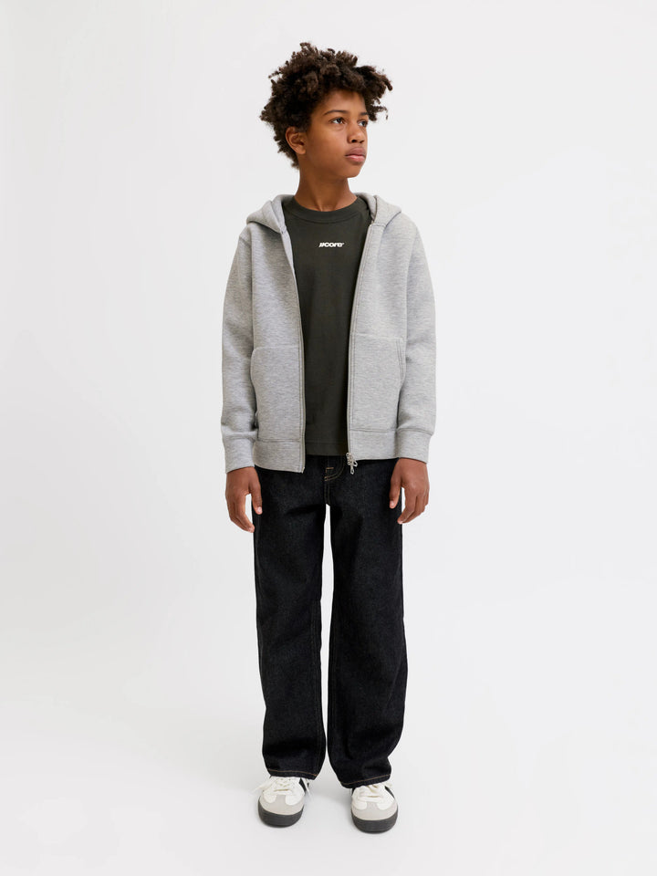Jack & Jones Junior grå hoodie med dragkedja för ungdom kille.