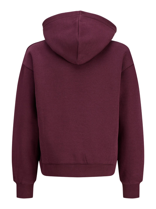 JJXX vinröd oversized hoodie för ungdoms tjej med huva, känguruficka och mjuk sweatkvalitet
