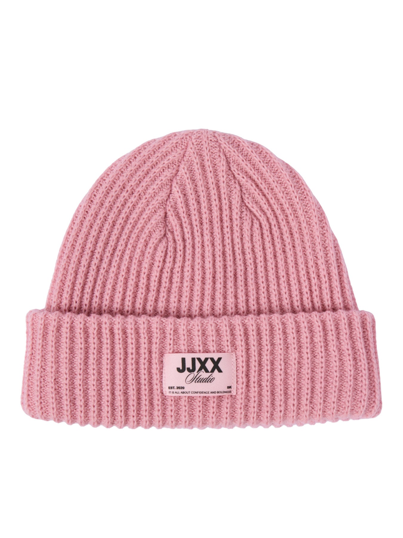 JJXX Othelia ribbstickad rosa mössa för ungdomstjej med JJXX Studio-label – 12303476