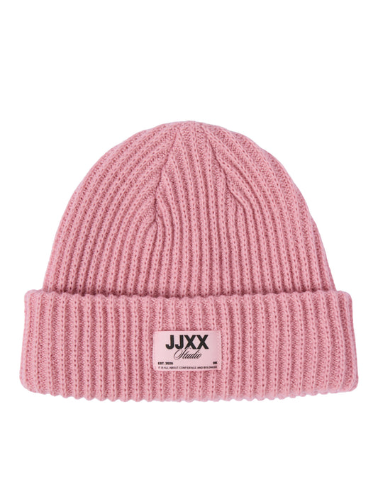 JJXX Othelia ribbstickad rosa mössa för ungdomstjej med JJXX Studio-label – 12303476