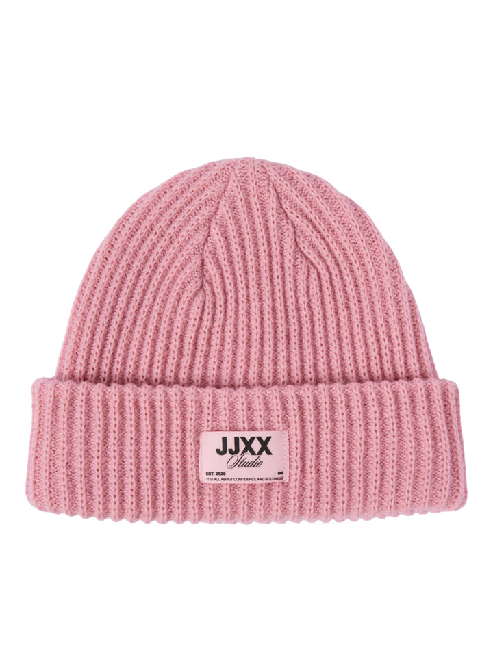 JJXX Othelia ribbstickad rosa mössa för ungdomstjej med JJXX Studio-label – 12303476