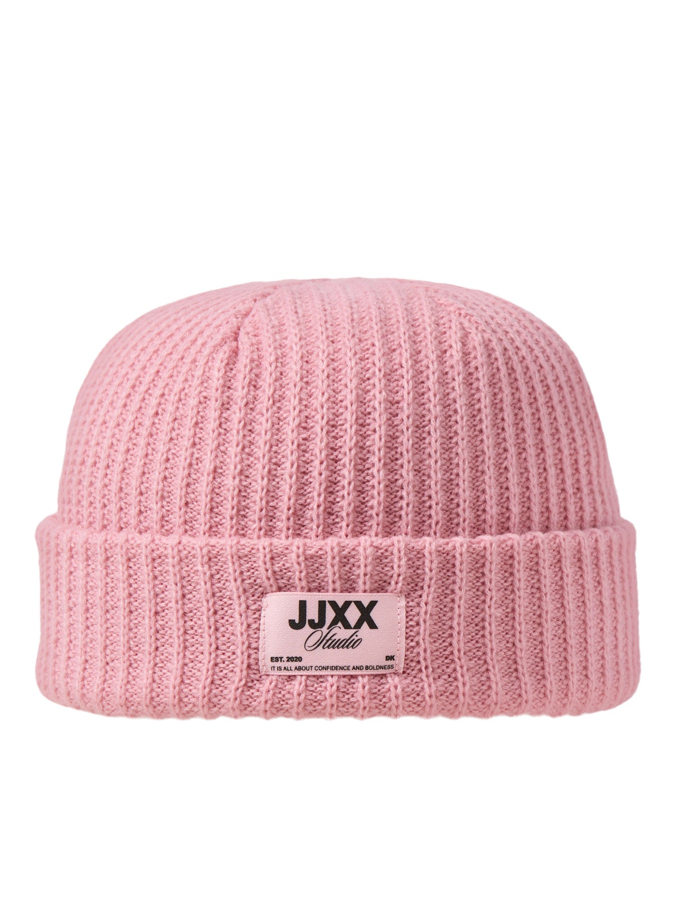 JJXX Othelia ribbstickad rosa mössa för ungdomstjej med JJXX Studio-label – 12303476