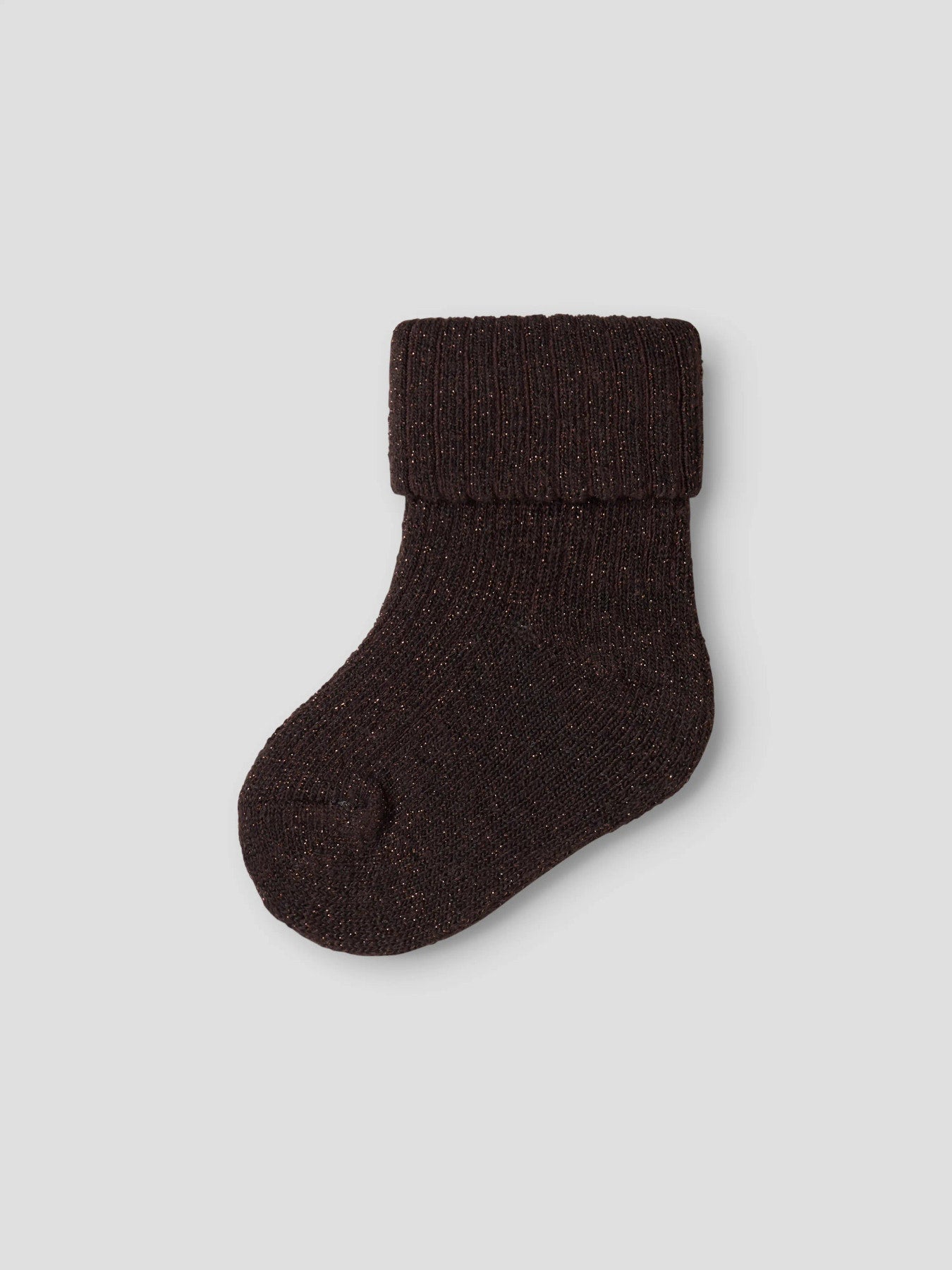 Name It Nobba ribbstickade bruna babystrumpor med glitterdetaljer för baby flicka.