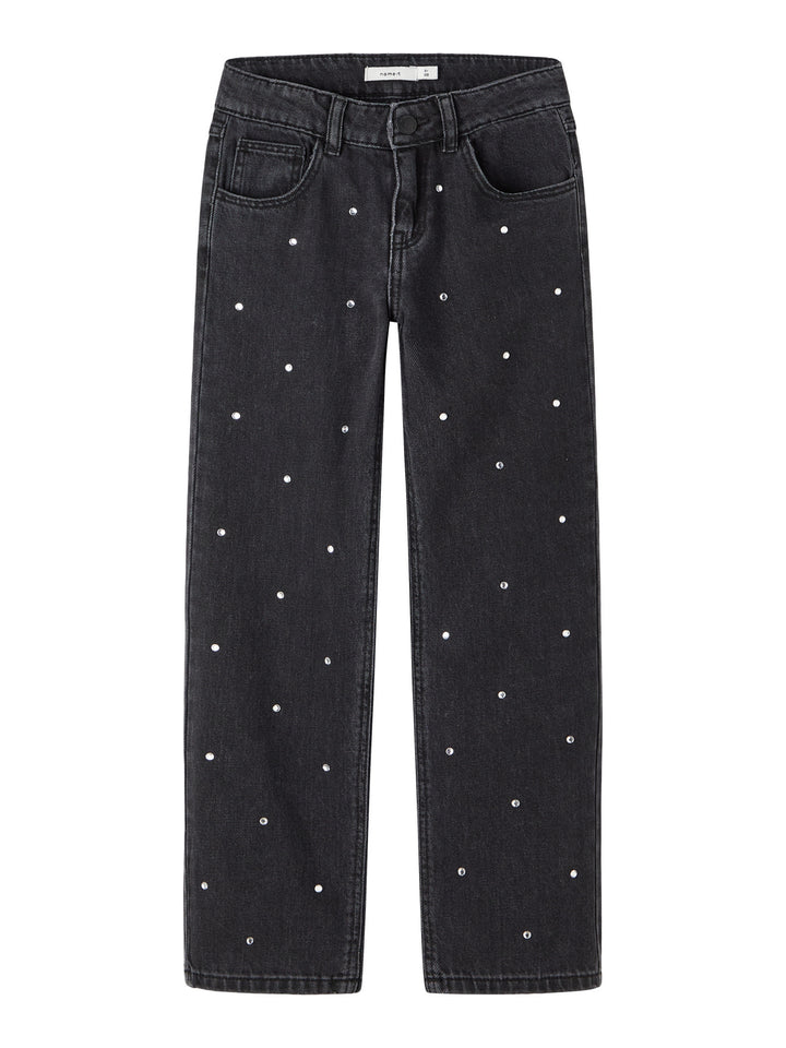 Svarta jeans med strass stenar till flicka. Glitter jeans i tvättad look, raka regular jeans till tjej från Name it i ekologisk bomull.
NKFROSE STRAIGH RHINE JEANS 3366-BE NOOS
13218358
