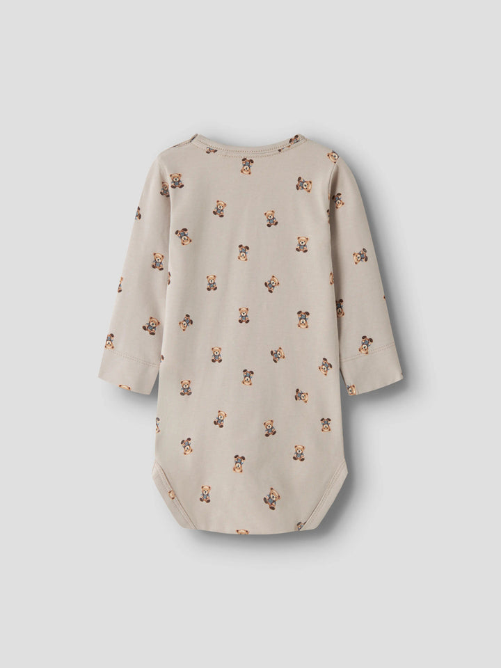 Chateau Gray: Name It Feyan långärmad babybody Chateau Gray med nallemotiv unisex – 13223001

