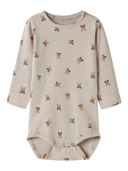 Chateau Gray: Name It Feyan långärmad babybody Chateau Gray med nallemotiv unisex – 13223001

