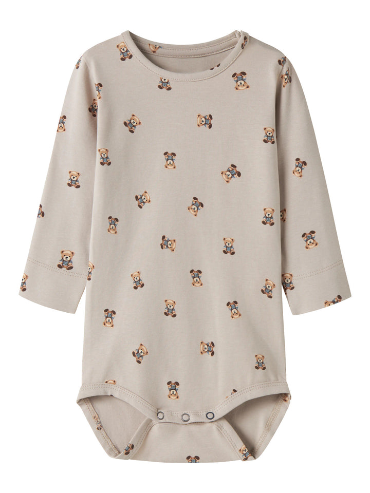 Chateau Gray: Name It Feyan långärmad babybody Chateau Gray med nallemotiv unisex – 13223001
