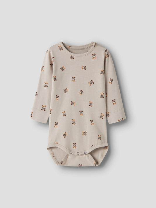 Chateau Gray: Name It Feyan långärmad babybody Chateau Gray med nallemotiv unisex – 13223001
