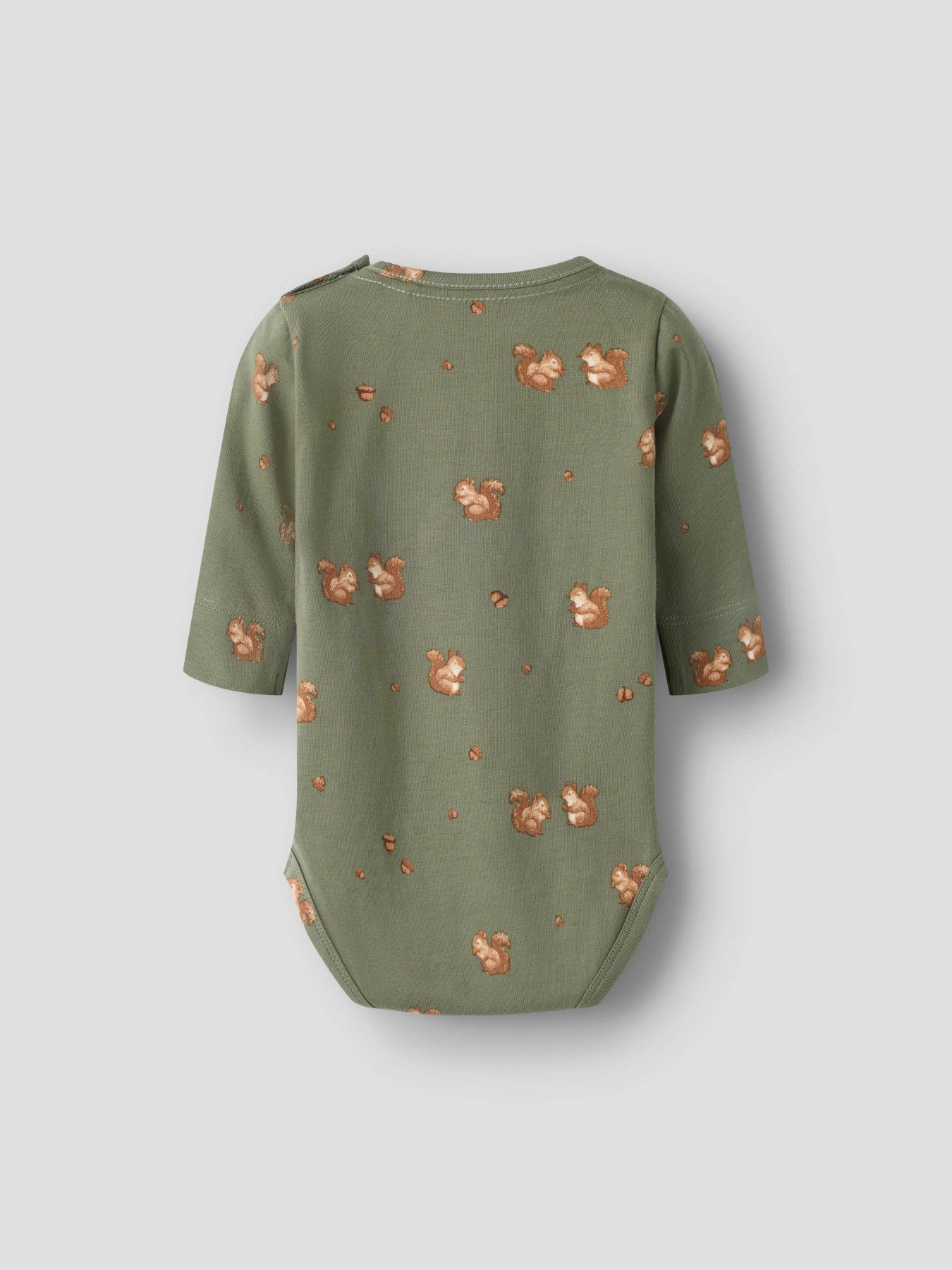 Name It Feyan långärmad babybody Mulled Basil grön med ekorrmotiv unisex – 13223001
