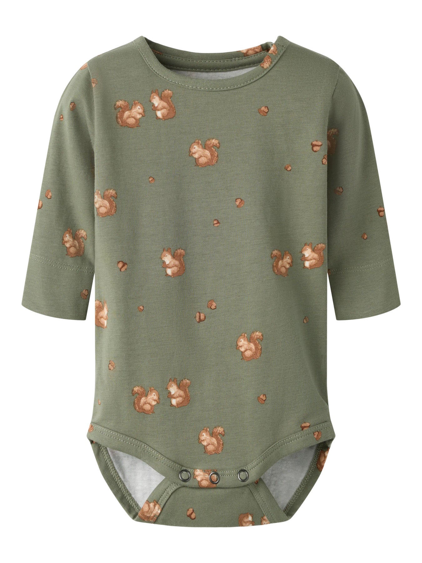 Name It Feyan långärmad babybody Mulled Basil grön med ekorrmotiv unisex – 13223001