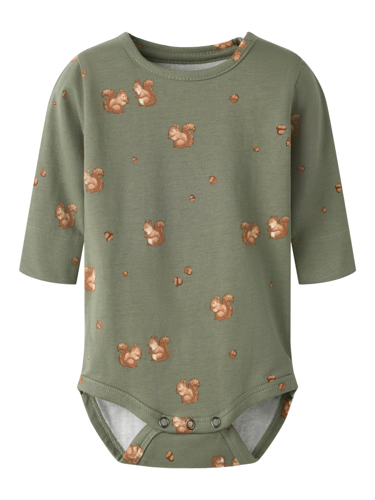 Name It Feyan långärmad babybody Mulled Basil grön med ekorrmotiv unisex – 13223001