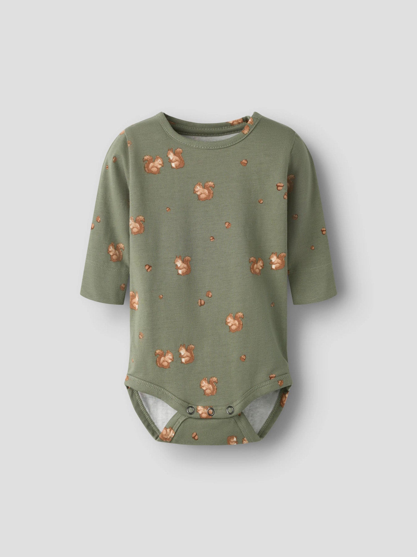 Name It Feyan långärmad babybody Mulled Basil grön med ekorrmotiv unisex – 13223001