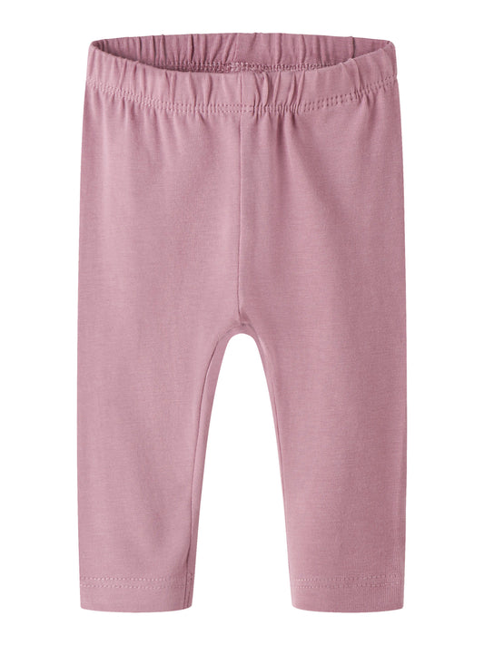 Name It Vuvivian gammelrosa babyleggings i ekologisk bomull med elastisk midja.