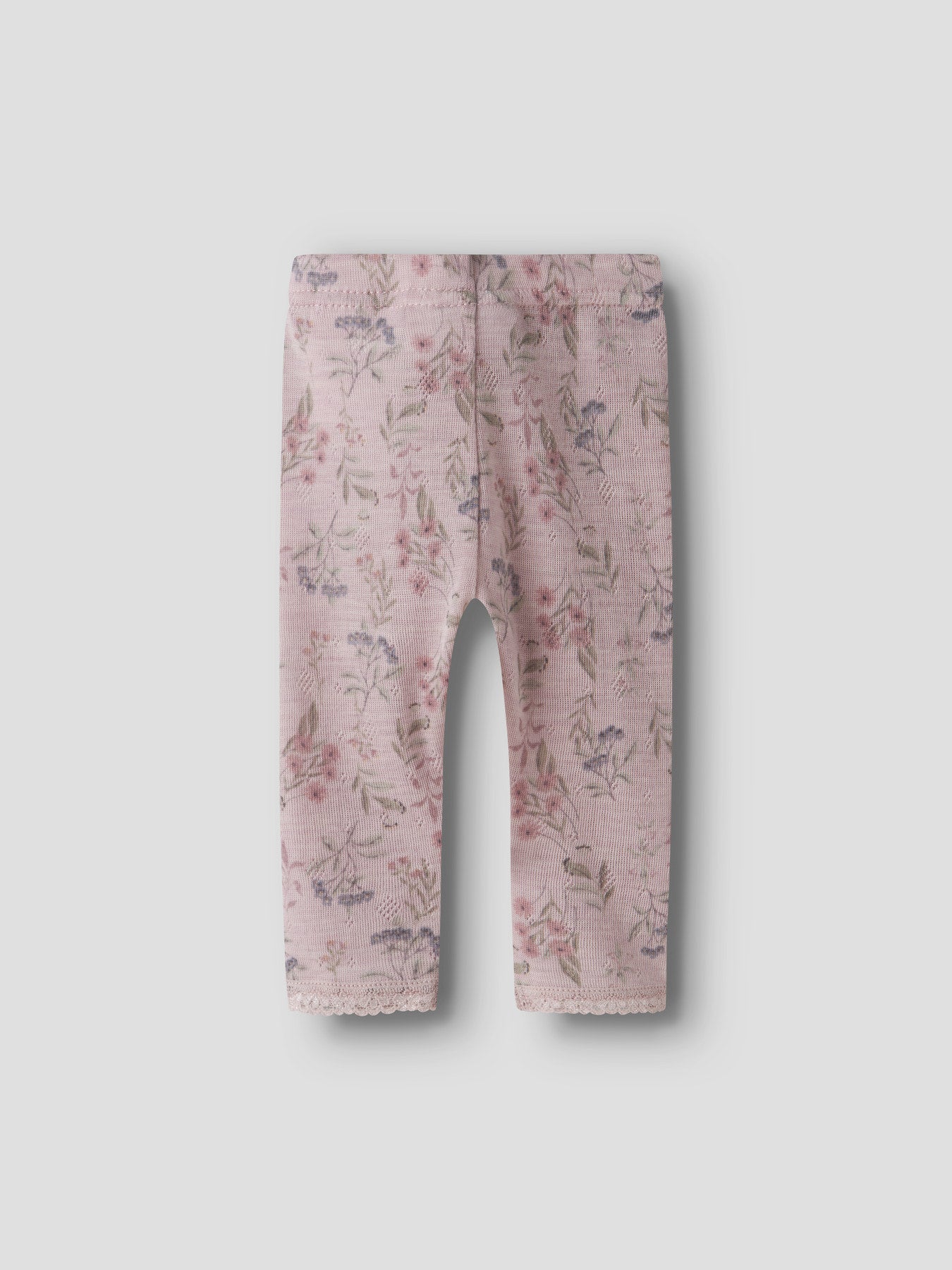 Name It Wang Merinoull Leggings Violet Ice med blommönster för baby flicka