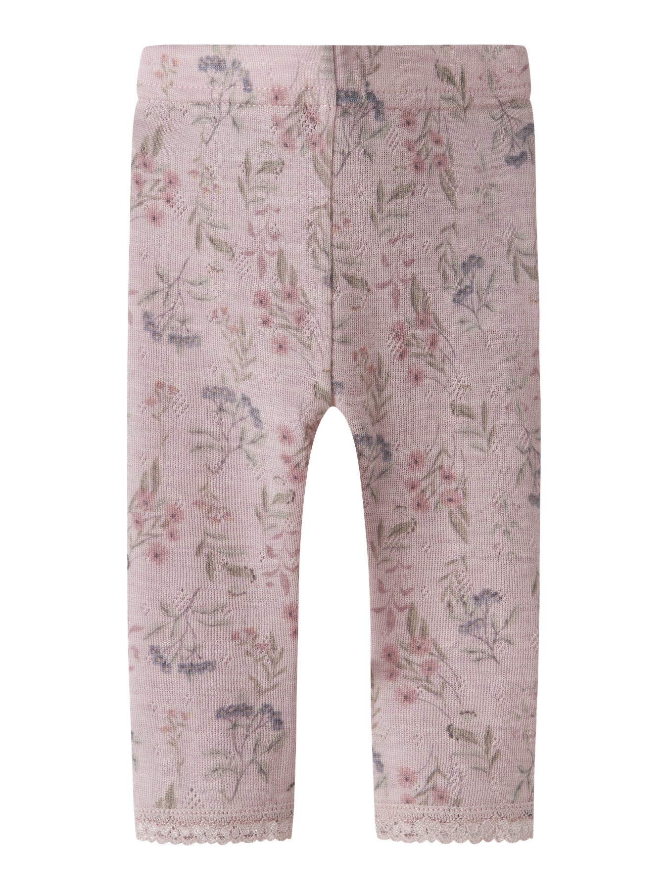 Name It Wang Merinoull Leggings Violet Ice med blommönster för baby flicka
