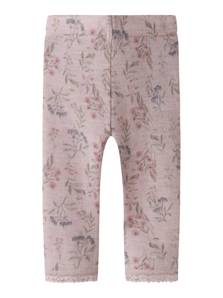 Name It Wang Merinoull Leggings Violet Ice med blommönster för baby flicka