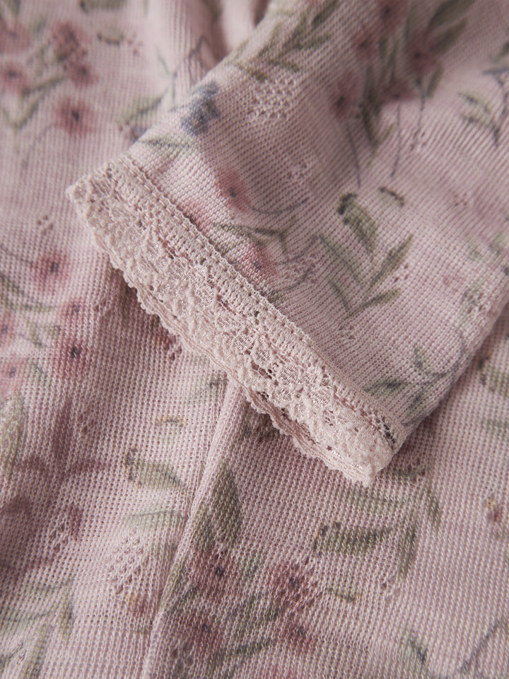 Name It Wang Merinoull Leggings Violet Ice med blommönster för baby flicka