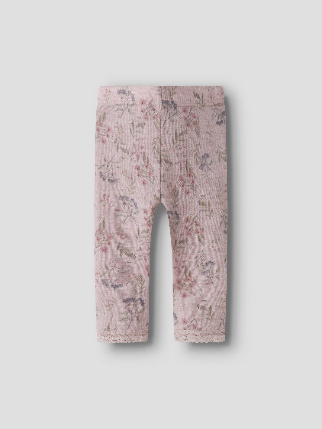 Name It Wang Merinoull Leggings Violet Ice med blommönster för baby flicka