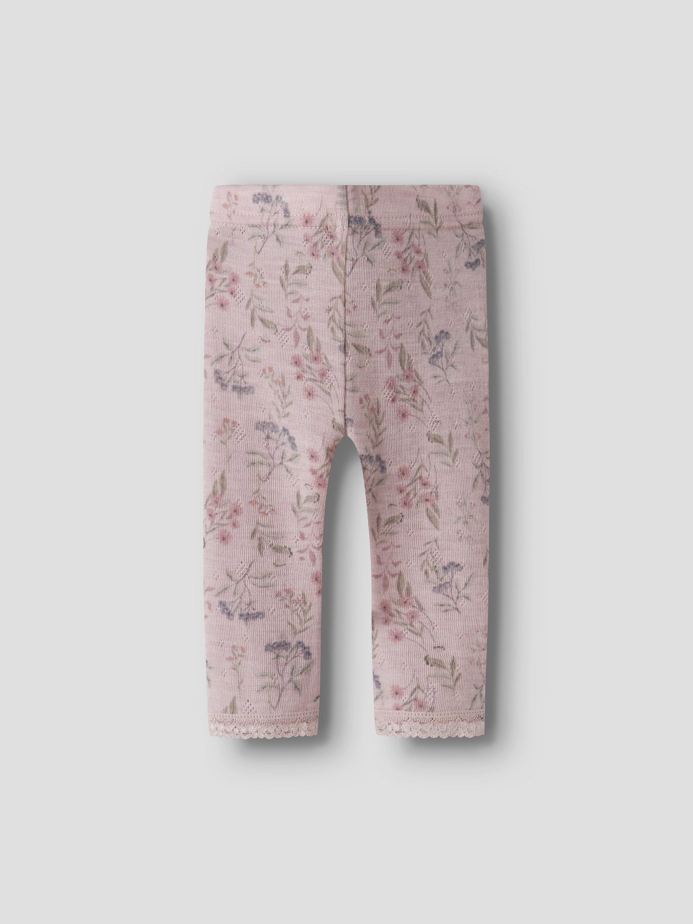 Name It Wang Merinoull Leggings Violet Ice med blommönster för baby flicka
