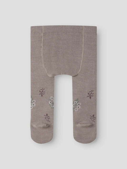 Name It Wak ullstrumpbyxor baby flicka beigegrå med stickat blommönster