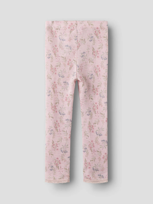 Name It Wang leggings i 100% merinoull för mini flicka med blommönster i färgen Violet Ice – style 13228434