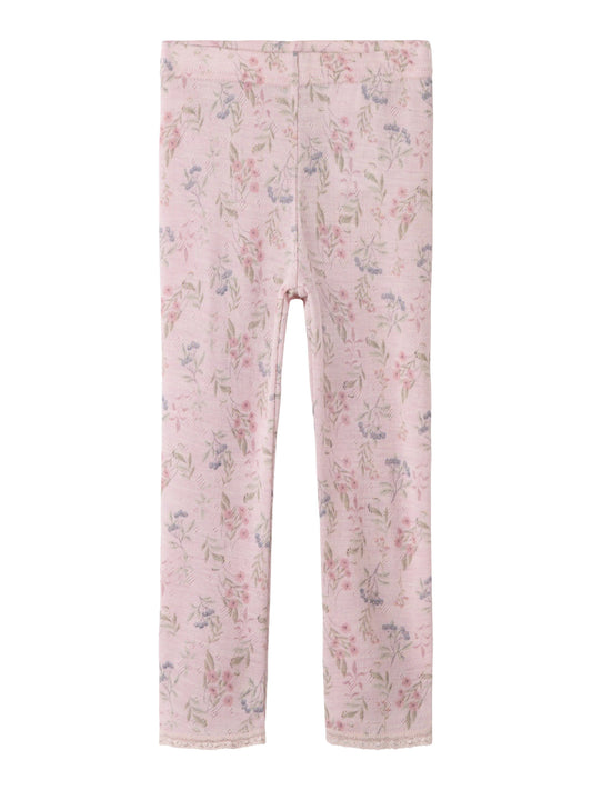 Name It Wang leggings i 100% merinoull för mini flicka med blommönster i färgen Violet Ice – style 13228434