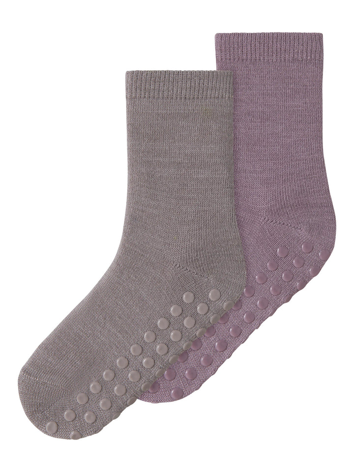 Name It Mini Wak 2-pack halksockor i 50% merinoull rosa och grå för flicka – 13228514