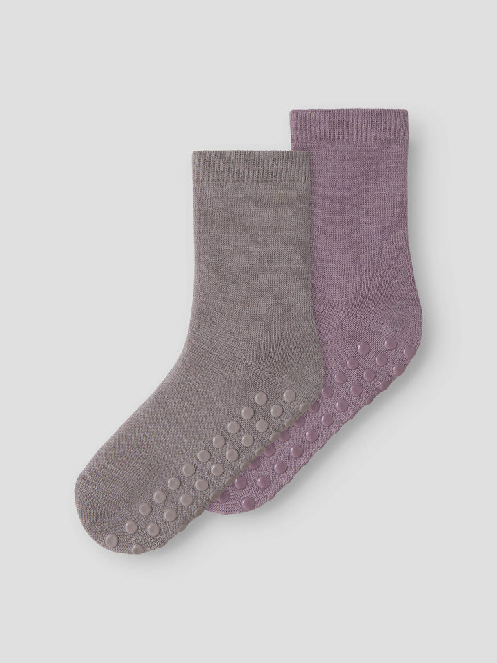 Name It Mini Wak 2-pack halksockor i 50% merinoull rosa och grå för flicka – 13228514