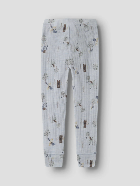 Name It Wang merinoull Long Johns Arctic Ice med skogsdjur för mini pojke