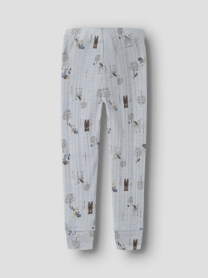 Name It Wang merinoull Long Johns Arctic Ice med skogsdjur för mini pojke