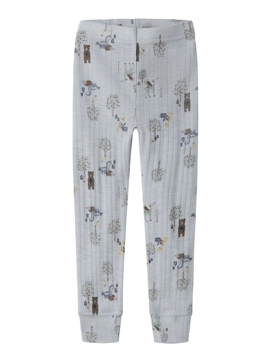 Name It Wang merinoull Long Johns Arctic Ice med skogsdjur för mini pojke