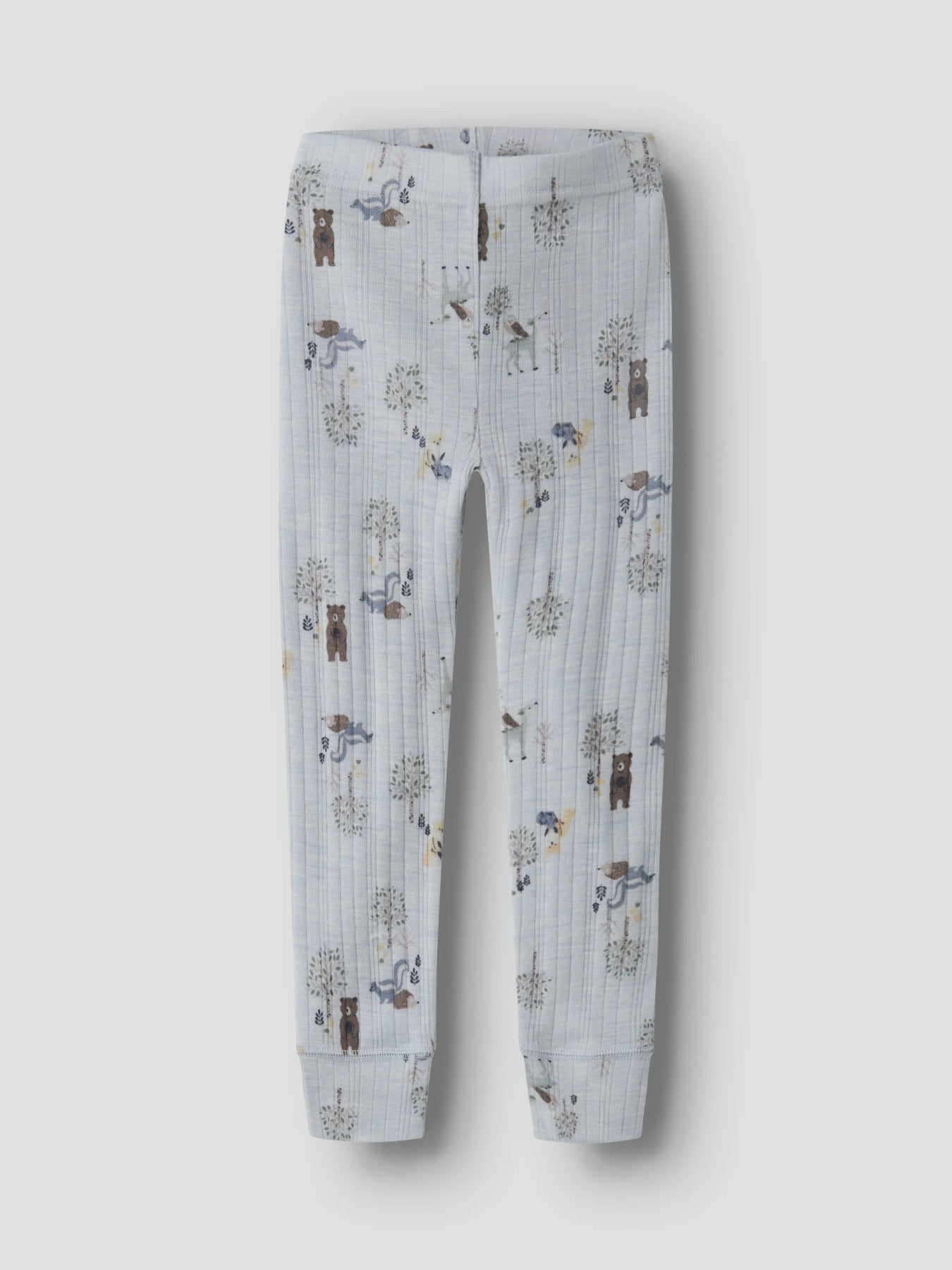 Name It Wang merinoull Long Johns Arctic Ice med skogsdjur för mini pojke