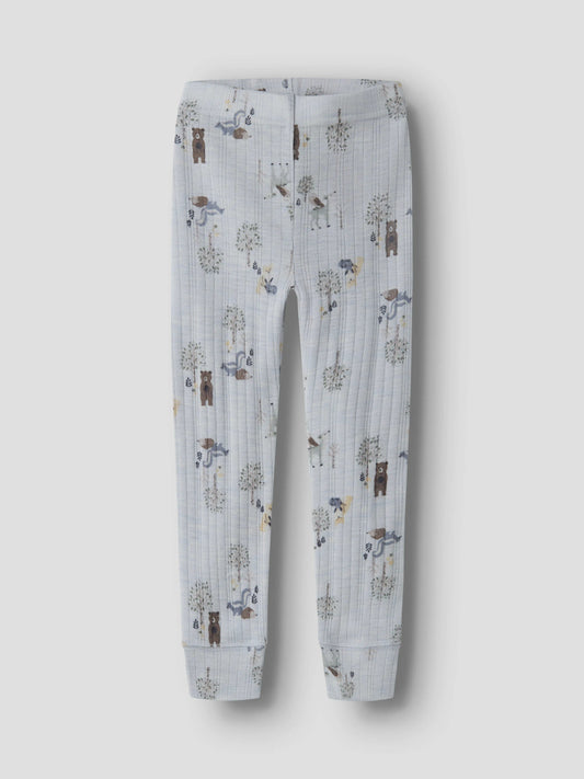 Name It Wang merinoull Long Johns Arctic Ice med skogsdjur för mini pojke