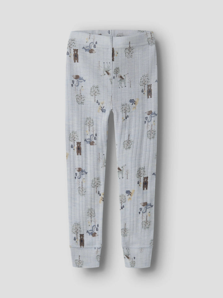 Name It Wang merinoull Long Johns Arctic Ice med skogsdjur för mini pojke