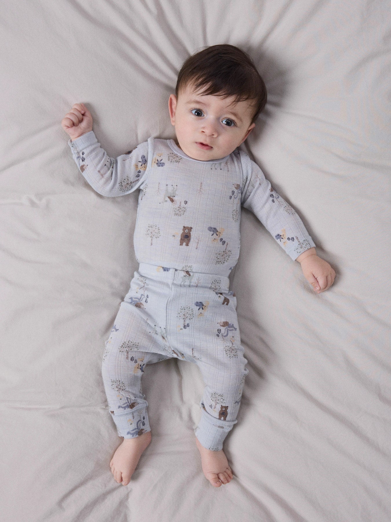 Name It Wang merinoull leggings Arctic Ice med skogsdjur för baby pojke