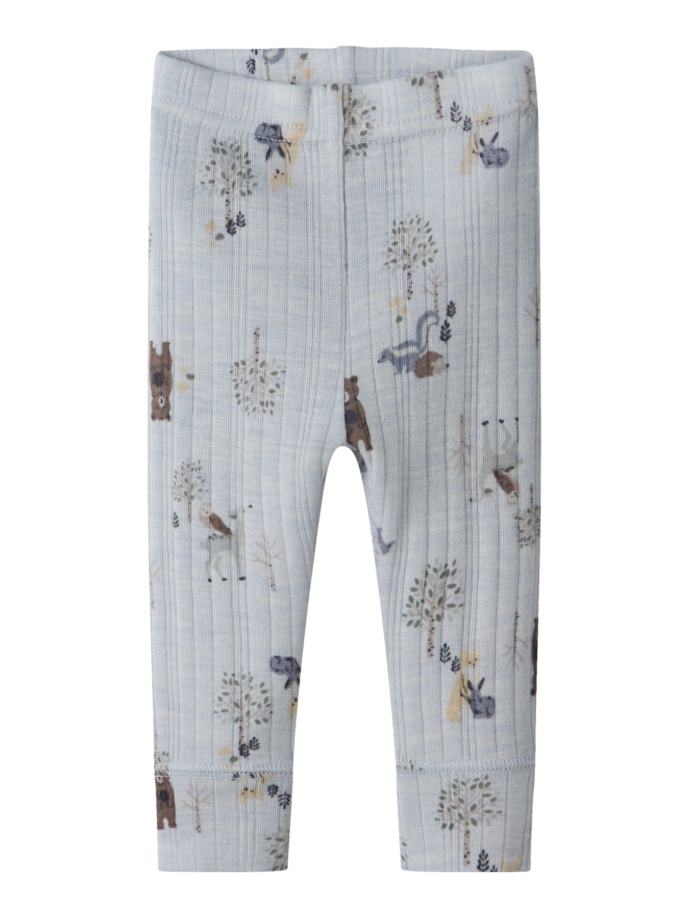Name It Wang merinoull leggings Arctic Ice med skogsdjur för baby pojke