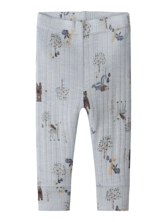Name It Wang merinoull leggings Arctic Ice med skogsdjur för baby pojke
