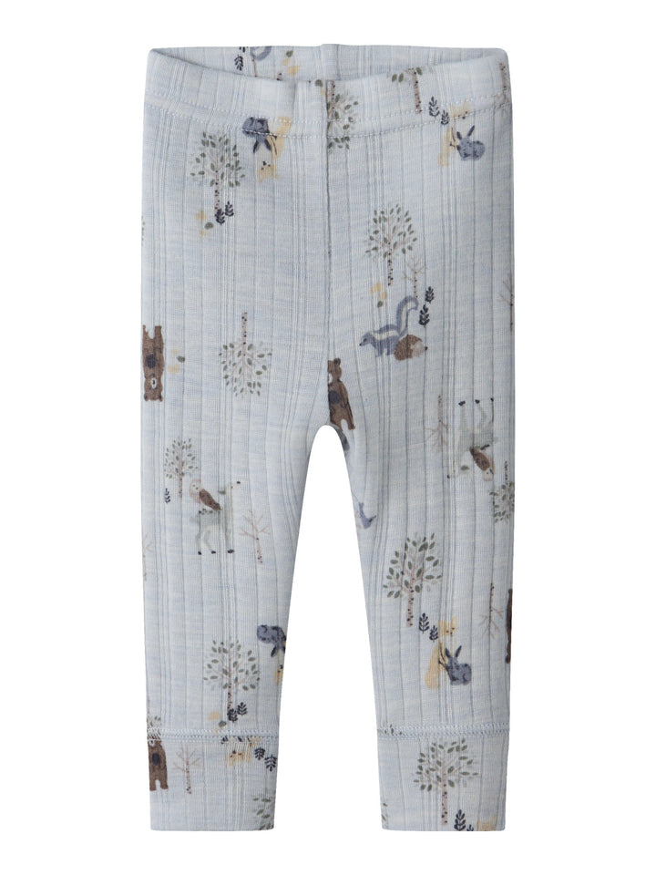 Name It Wang merinoull leggings Arctic Ice med skogsdjur för baby pojke