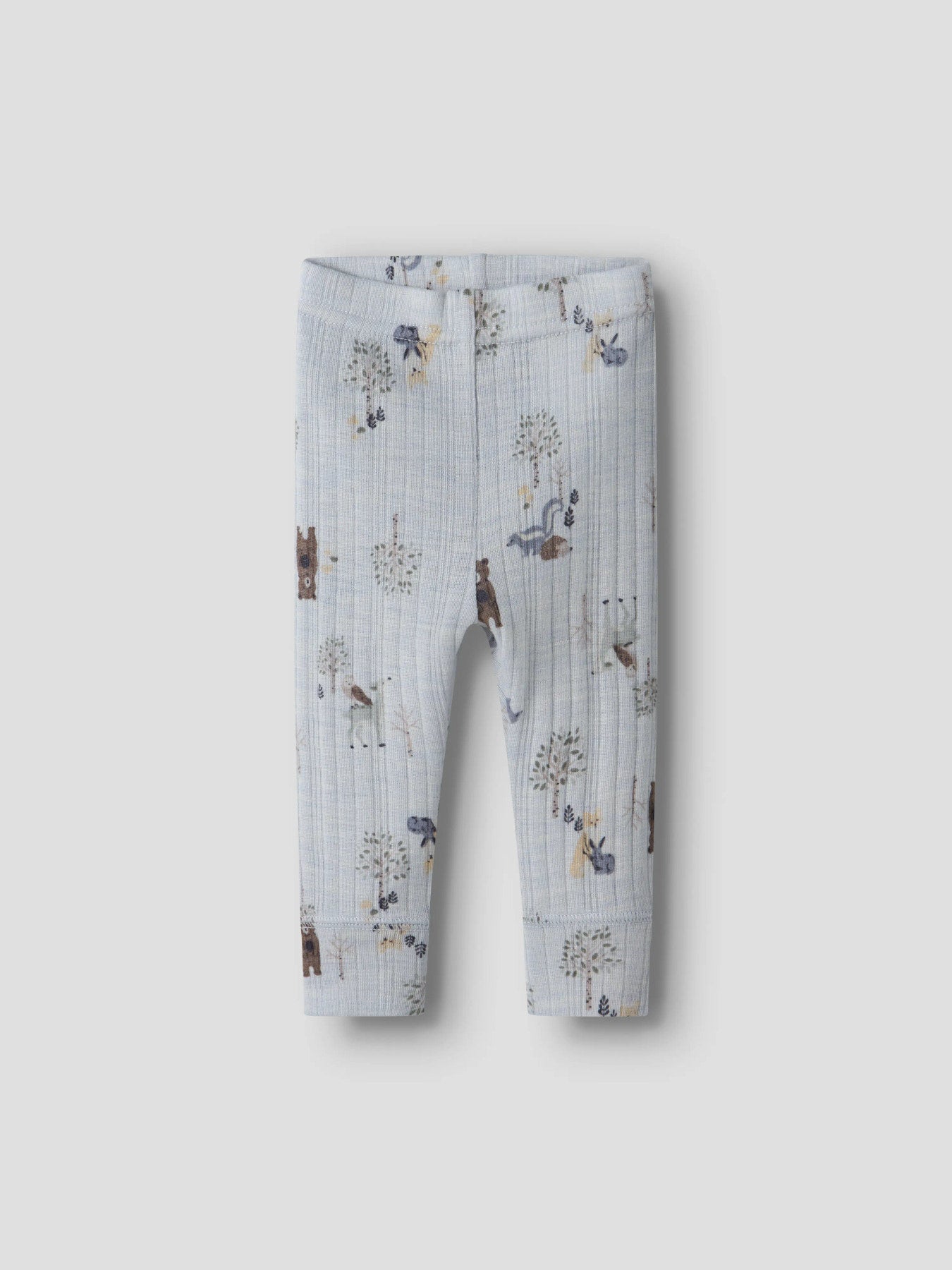 Name It Wang merinoull leggings Arctic Ice med skogsdjur för baby pojke
